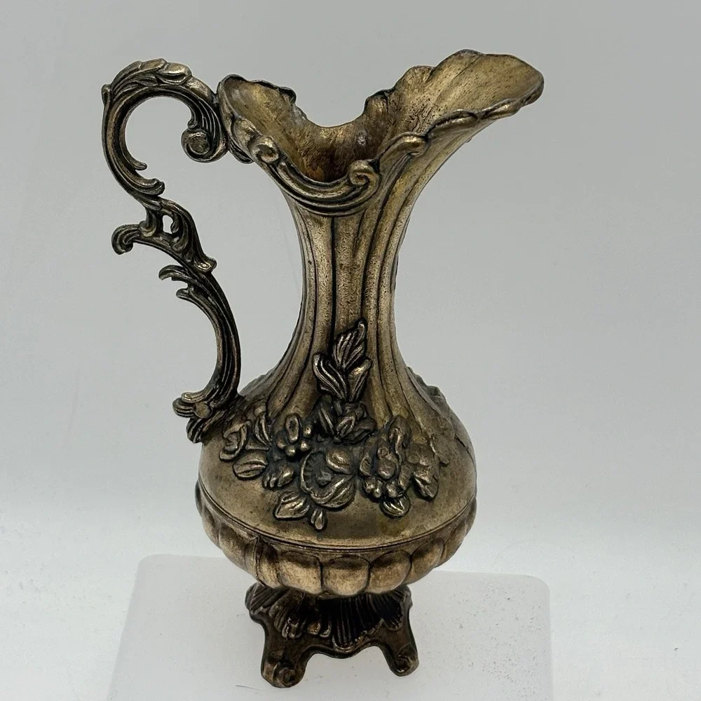 Vintage Solid Brass Ornate  Floral Vase Pitcher Made in Italy 7
